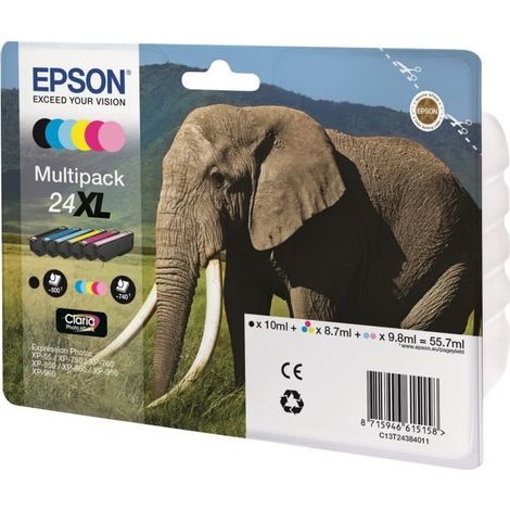 Epson Elephant C13T24384011 cartucho de tinta 6 pieza(s) Original Alto rendimiento (XL) Negro, Cian, Cian claro, Magenta, Magenta claro, Amarillo (1/5)