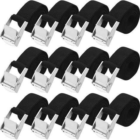 12 Packs of Lashing Straps, 25 mm x 1 m Tightening Strap, Bicycle Carrier Strap with Closure Buckle, According to DIN EN 12195-2, Suitable for Vans, Motorcycles, Trucks Related Goods (Black) (1/5)