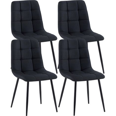 Décoshop26 – Lot de 4 chaises de salle à manger en tissu noir – Pieds en métal noir – Confort d'assise – Hauteur 84 cm – Largeur 45 cm – CDS10416