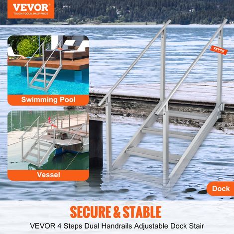 Échelle de Quai de Bateau Ponton Hauteur Réglable 75-96 cm 4 Marches en Alliage Aluminium Grande Capacité de Charge 226 kg avec Double Mains Courantes pour Embarquement sur Bateaux, Piscines (1/5)