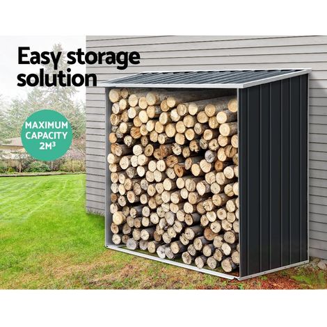 Bc-Elec – Abri à bûches 56620505 – Acier galvanisé – 163 x 83 x 154 cm – Cadre de sol pour stabilité – Conception inclinée pour évacuation eau - BOIS 163 X (1/4)