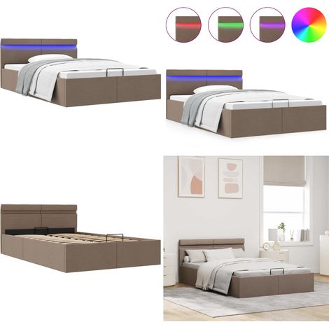 Cama canapé hidráulica almacenaje sin colchón taupe 120x200 cm - Almacenamiento bajo colchón - Cama con luz LED