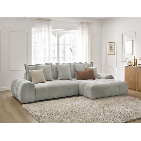 BOBOCHIC - Canapé d'angle convertible coffre EVEREST tissu texturé Angle droit Gris clair (1/5)