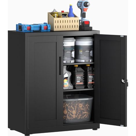 Armoire de Rangement en Métal, Armoire de Garage verrouillable avec 2 Étagères, de Bureau avec étagères Réglables, pour Le Bureau, Le Garage et la Buanderie, 40 x 75 x 91.5 cm, Noir (1/5)