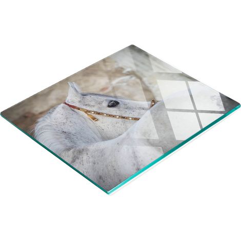 Elegante e resistente tagliere da cucina in vetro con motivo a cavallo arabo, 60x52 cm. (1/5)