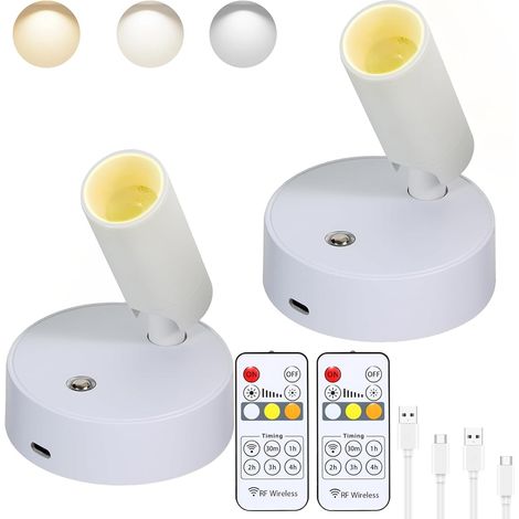 2 Paquets Spots LED Sans fil avec Télécommande Intensité Variable Alimentation par Batterie avec Minuterie, Spot Rechargeable pour Cibles Murales et Plantes (1/5)
