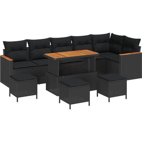 Maison Exclusive - Set Divano da Giardino 10 pz 6-Numero di posti Nero Poly Rattan (1/5)