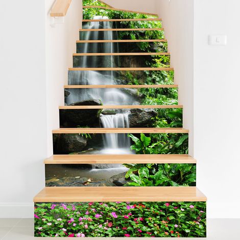 Stickers contremarches escalier - Cascade - 100 cm x 150 cm - Adhésif BRILLANT (1/2)