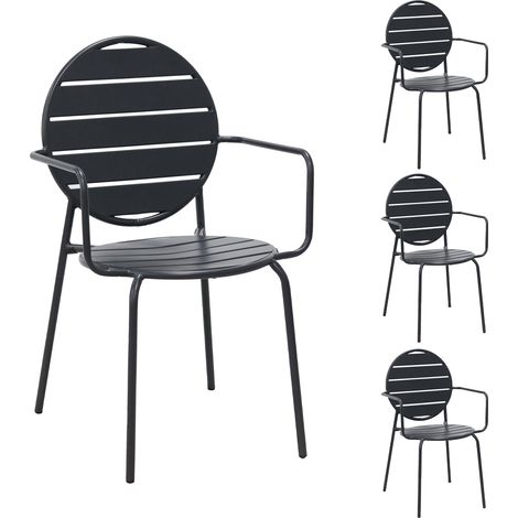 Lot de 4 fauteuils de jardin dossier rond en métal gris - BACA