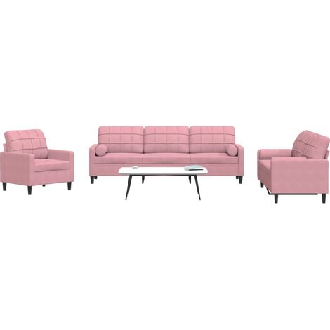 Juego de sofás con cojines 3 piezas terciopelo rosa