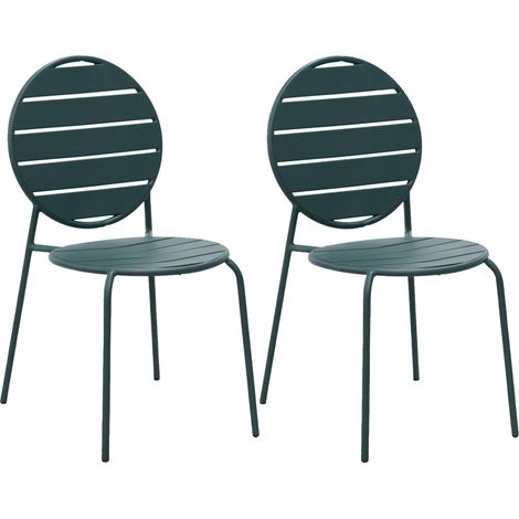 Lot de 2 chaises de jardin dossier rond en métal vert sapin - BACA