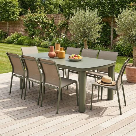 Table de jardin aluminium + 8 assises kaki - Zaro / Buffalo