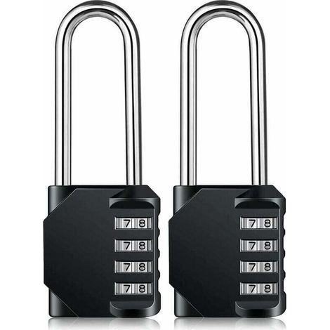 Cadenas Long Code Exterieur Pour Portail, Abri de Jardin, Grande Cadenas Code 4 Chiffres Pour Casier Vestiaire Sport, College, Scolaire, Serrure à Combinaison (2 Pièces, Noir) (1/4)