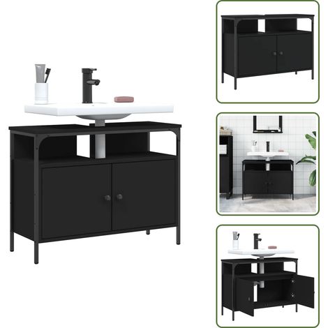 The Living Store Waschbeckenunterschrank Schwarz 80x30x60 cm Holzwerkstoff - Bad Schrank