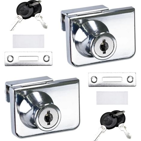Lot de 2 serrures de vitrine, pour portes en verre, sans perçage, en alliage de zinc, porte en verre, 4 à 8 mm, 4 clés pour armoire, vitrine et meubles (1/5)