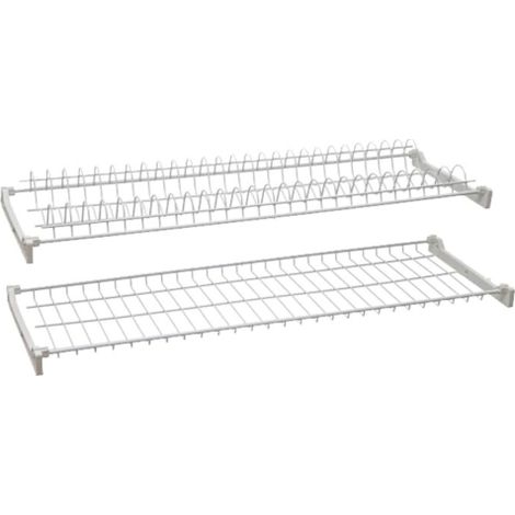 E'gouttoir a' vaisselle en acier plastifie' blanc, 76 cm, avec supports late'raux pour meubles de cuisine