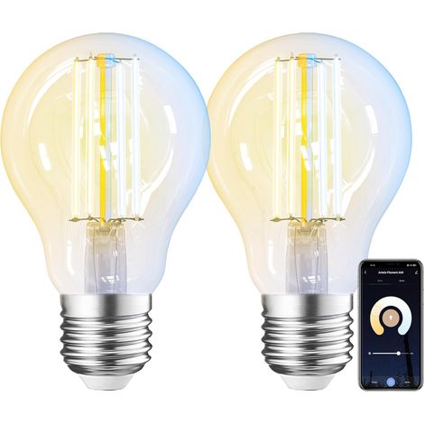 Ampoule Connectée Wifi E27 7W Filament LED  2700K-6500K Blanc Froid/Chaud, Compatible avec Alexa/Google Home, Commande Vocale, APP Contrôle, 2PCs (1/5)