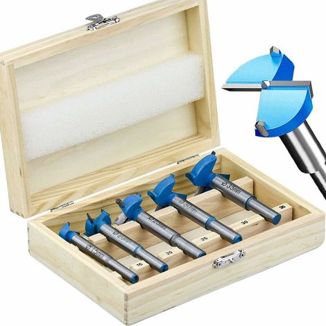 VURAHOME -Mèches Bois avec Coffret, 15mm 20mm 25mm 30mm 35mm Fraises à Bois Carbure pour Perforation de Bois Fraise Perceuse pour Menuisier, Atelier（5 PCS ）