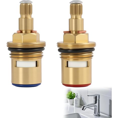 Pack de 2 têtes de robinet 1/2" universelles à 20 dents, hauteur 49 mm, longueur cannelure 18 mm, diamètre 7,6 mm, compatibles robinets quart de tour, laiton et céramique, pour salle de bain, cuisine (1/5)