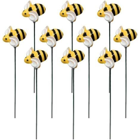 QORVA 10 Stück Bienen-Gartenstecker, Dekorative Gartendekoration, Frühlings-/Sommer-Gartenstecker aus Kunstharz mit Hummelmotiv, Blumenstecker für Vorgarten, Gehweg/Terrasse (1/5)