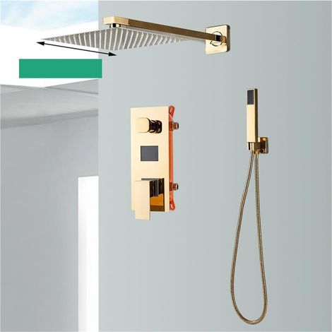 Ensemble de douche mitigeur thermostatique intelli Affichage numérique de robinet de douche d'or, système de douche de salle de bains de précipitations, mitigeur de boîte dissimulé fixé au mur avec le (1/5)