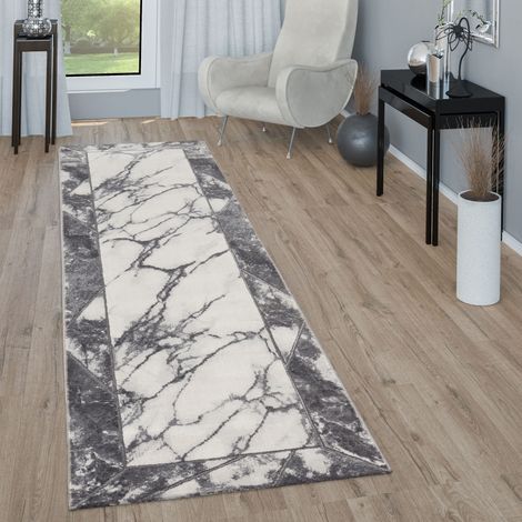 Paco Home Tappeto a pelo corto Grigio Argento Argento Soggiorno morbido Marble Optics 3-D Pattern Border 120x170 cm