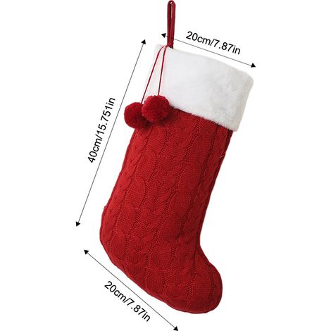 Set aus 2 gestrickten Weihnachtssocken mit roten Doppelbällen, Schaufensterdekoration und Geschenk für Kinder-lsw
