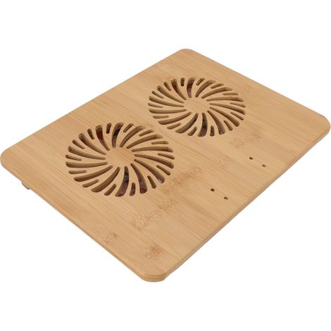 Support de refroidissement pour ordinateur portable avec 2 niveaux d'inclinaison réglable, en bambou, design ergonomique et double ventilateur portable. (1/5)