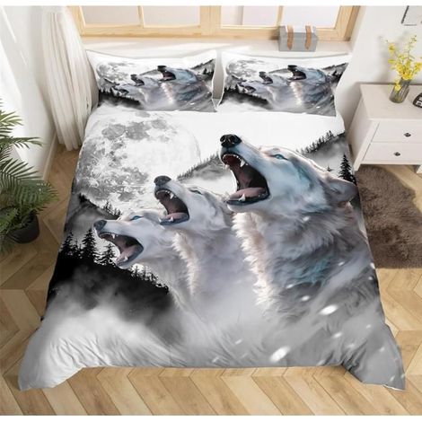 Housse de Couette Motif Loup Noir 3D Animaux Imprimé Parure de Lit en Microfibre Adulte Parure Housse Couette 200x200cm - BEN (1/4)