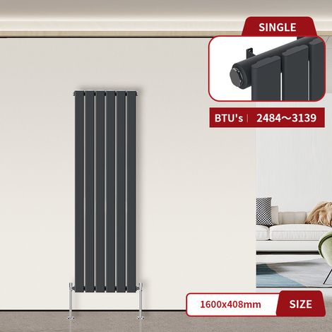 Warmehaus Flat Radiator Anthracite Vertical 1600 x 408mm Single