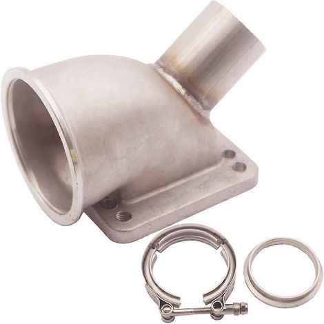 Bride d'adaptation coudée turbo T3/T4 à 90 degrés avec bride en V de 63 mm (2,5") et collier de serrage pour modification universelle de voiture (1/5)