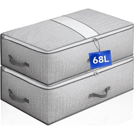Sacs de Rangement Vetement, Lot de 2 Boite Rangement Sous Lit Pliable en Non-Tissé Housse de Rangement Couette Grande Capacité (1/4)
