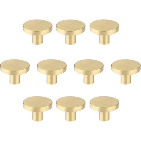 Brushed Brass Furniture Knobs, Gold Dresser Drawer Knobs for Cupboards, Hallways, Bathrooms and Kitchens, Pack of 10 (30mm Mushroom)