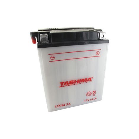 Batteria al Piombo Tashima 12V, 14Ah. L: 134, P: 89, H: 166mm, + a Destra Per Trattori, Moto, Motoslitte. (con Acido Separato)