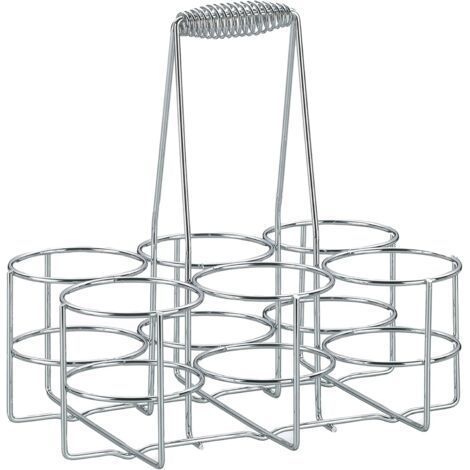 1 ensemble, panier à bouteilles en métal chromé 22,5 x 15 x 27 cm, diamètre intérieur de l'anneau 6,8 x hauteur 9 cm, peut contenir 6 bouteilles de bière (1/5)