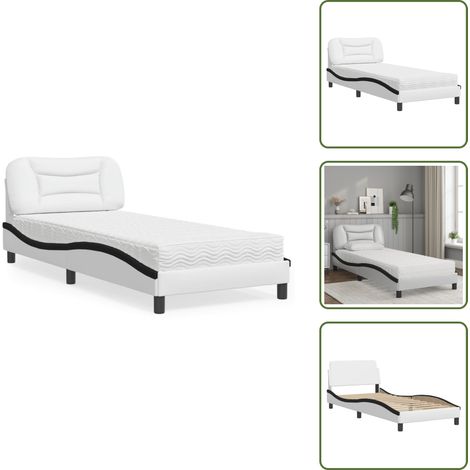 Lit avec matelas blanc et noir 90x190 cm similicuir - Lit Double - Lit Plateforme - Lit Design - Lit Confortable - Literie (1/5)
