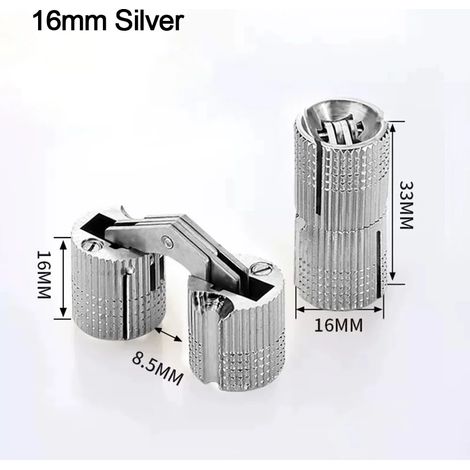 Charnières cylindriques invisibles en laiton (16 mm argenté) pour meubles et portes. (1/5)