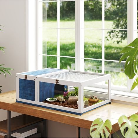 Casetta in legno per tartarughe con parte superiore apribile, 91 x 60,5 x 32 cm, blu OKMYHOME (1/5)