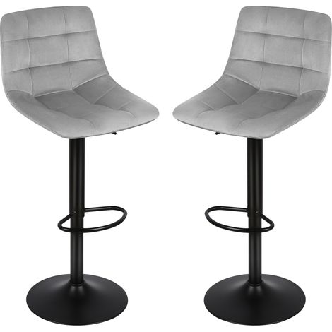 Lot de 2 Tabouret de Bar en Velours Hauteur Réglable Pivotant pour Bar/Cuisine gris clair (1/5)