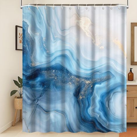 Rideau de Douche en marbre Rideau de Douche en marbre Bleu Rideau de Douche Abstrait Bleu Or imperméable Rideau de Douche Art Moderne Tissu imperméable et Lavable en Machine 200x180cm (1/5)