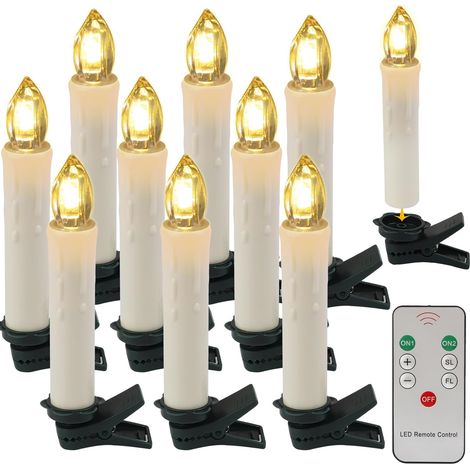 Bougies de Noël, 10 pièces, LED sans flamme, vacillantes, à piles, avec clip amovible et anneau étanche (1/4)