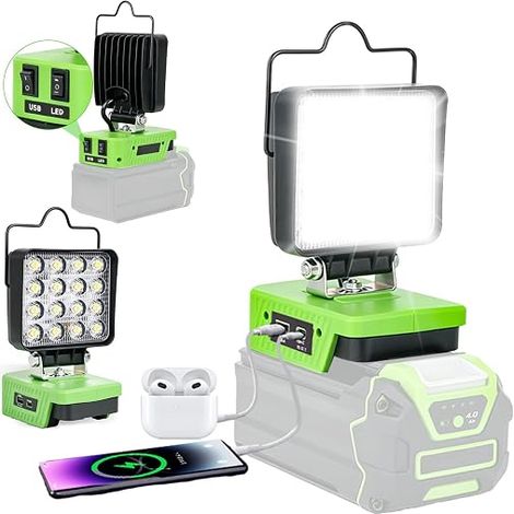 40V 48W 4200LM Wireless Battery Powered LED Floodlight Portable with USB and Type C for Camping Garage Without Battery (1/5)