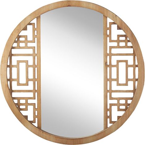 Espejo de pared madera clara redondo 60 cm marco de madera maciza hecho a mano geométrico rústico Firminy