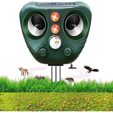 Repelente ultrasónico de animales con energía solar – Resistente a la intemperie IPX55 – Alcance de detección de hasta 9 metros – Recargable mediante paneles solares (1/5)