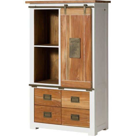 Meuble de rangement en bois de manguier 90x45x150 blanc laqué RAILWAY 513 (1/4)
