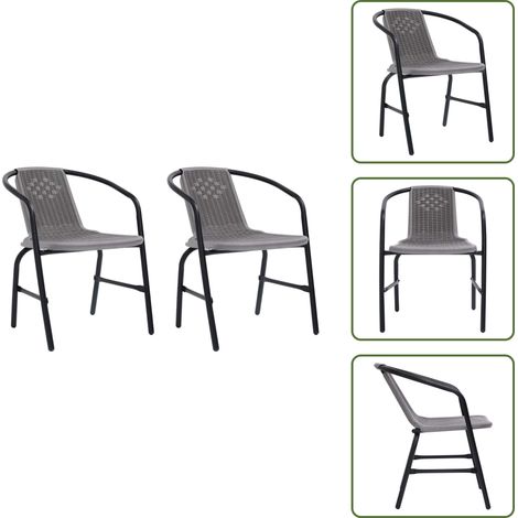 Sedie impilabili - vidaXL Sedie da Giardino 2 pz Nere Plastica Stile Rattan Acciaio 110kg - Sedie da esterno