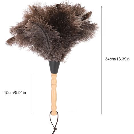 Plumeau en Plumes d'Autruche Réutilisable avec Manche en Bois Antistatique - Outil de Nettoyage (1/5)