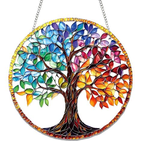 Acchiappasole 20 x 20 cm, acchiappasole a forma di albero in acrilico colorato con catenella, acchiappasole da appendere per camera da letto, soggiorno, balcone, giardino e decorazione esterna
