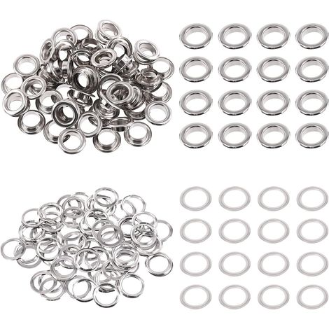 Lot de 100 - Œillets métalliques - Rondelles acier - Réparation toile cuir rideaux - Bricolage décoration - Argenté - 10 mm (1/5)