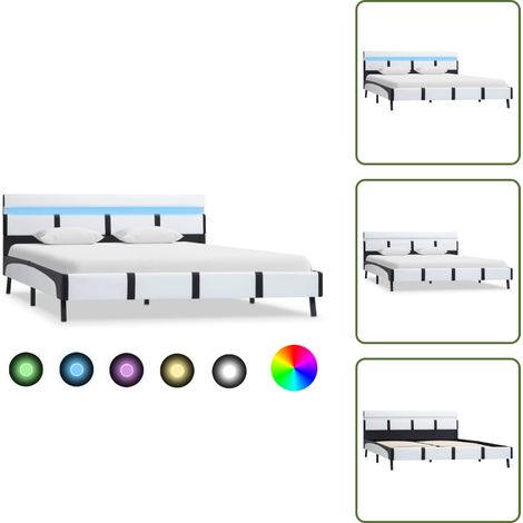 Cama con luces LED - vidaXL Estructura de cama con LED sin colchón cuero blanco 140x200 cm - Cama con soporte